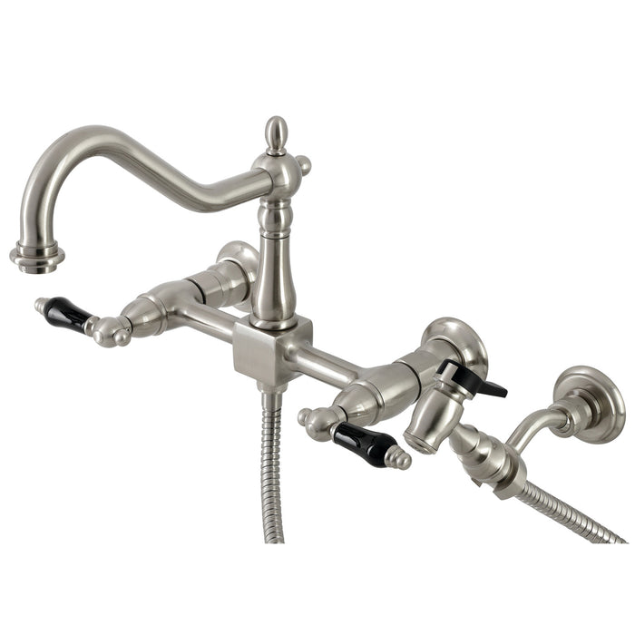 Duchess KS1248PKLBS Two-Handle 2-Hole Wall Mount Bridge Kitchen Faucet with Brass Sprayer, Brushed Nickel