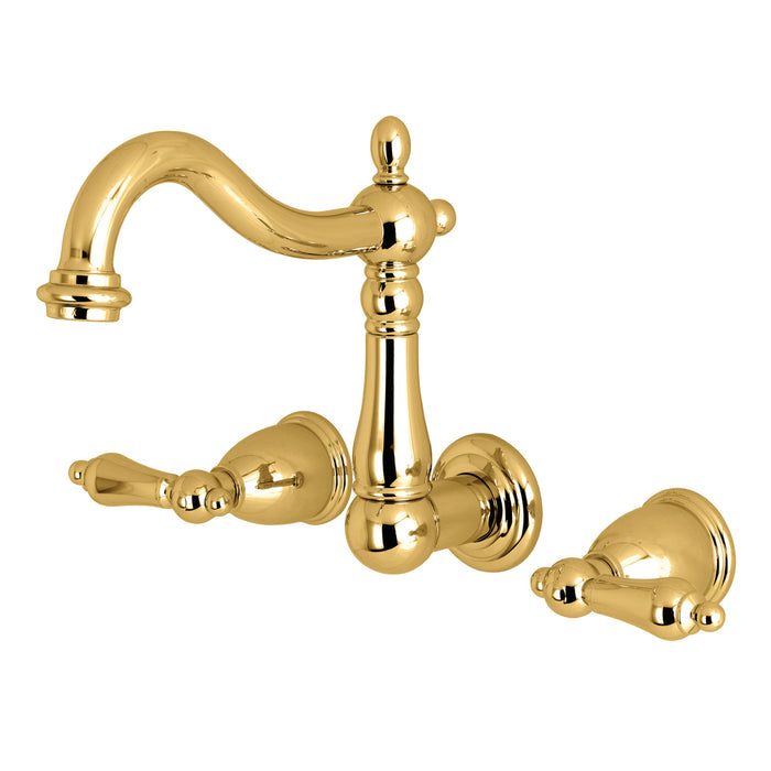 Heritage KS1252AL Double-Handle 3-Hole Wall Mount Bathroom Faucet, Polished Brass