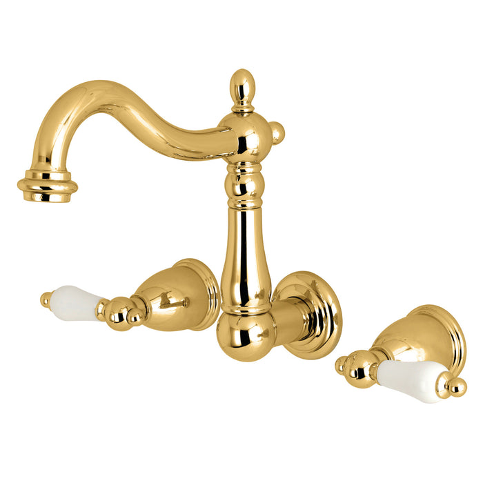 Heritage KS1252PL Double-Handle 3-Hole Wall Mount Bathroom Faucet, Polished Brass