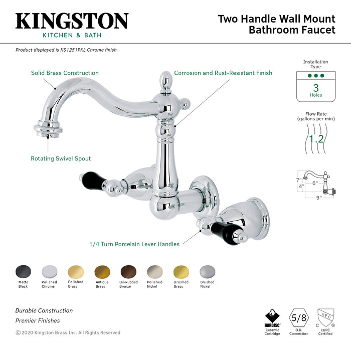 Duchess KS1256PKL Double-Handle 3-Hole Wall Mount Bathroom Faucet, Polished Nickel