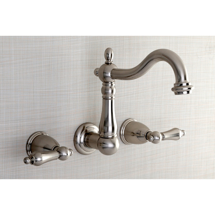 Heritage KS1258AL Double-Handle 3-Hole Wall Mount Bathroom Faucet, Brushed Nickel