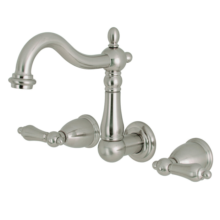 Heritage KS1258AL Double-Handle 3-Hole Wall Mount Bathroom Faucet, Brushed Nickel