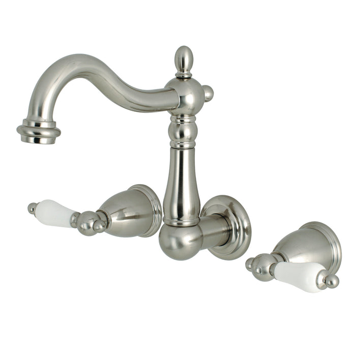 Heritage KS1258PL Double-Handle 3-Hole Wall Mount Bathroom Faucet, Brushed Nickel