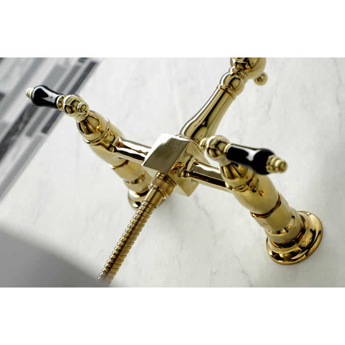 Duchess KS1262PKLBS Two-Handle 2-Hole Wall Mount Bridge Kitchen Faucet with Brass Sprayer, Polished Brass