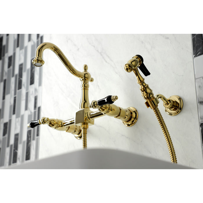 Duchess KS1262PKLBS Two-Handle 2-Hole Wall Mount Bridge Kitchen Faucet with Brass Sprayer, Polished Brass