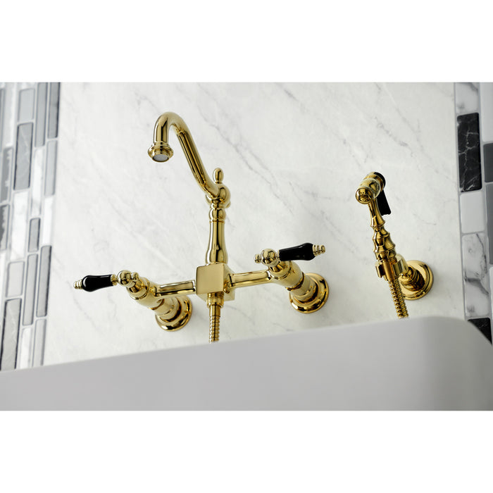 Duchess KS1262PKLBS Two-Handle 2-Hole Wall Mount Bridge Kitchen Faucet with Brass Sprayer, Polished Brass