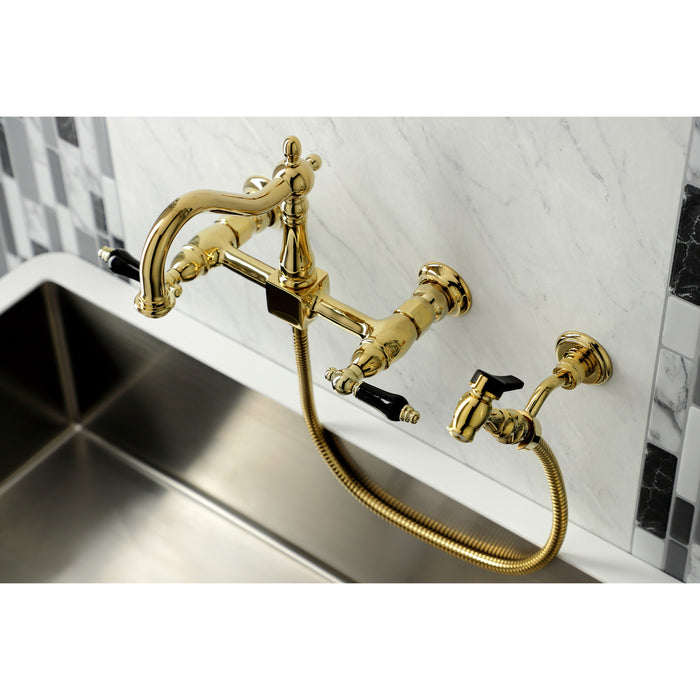 Duchess KS1262PKLBS Two-Handle 2-Hole Wall Mount Bridge Kitchen Faucet with Brass Sprayer, Polished Brass