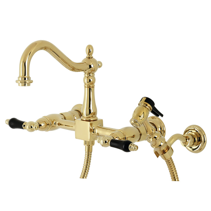 Duchess KS1262PKLBS Two-Handle 2-Hole Wall Mount Bridge Kitchen Faucet with Brass Sprayer, Polished Brass