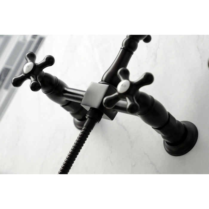 Heritage KS1265AXBS Two-Handle 2-Hole Wall Mount Bridge Kitchen Faucet with Brass Sprayer, Oil Rubbed Bronze