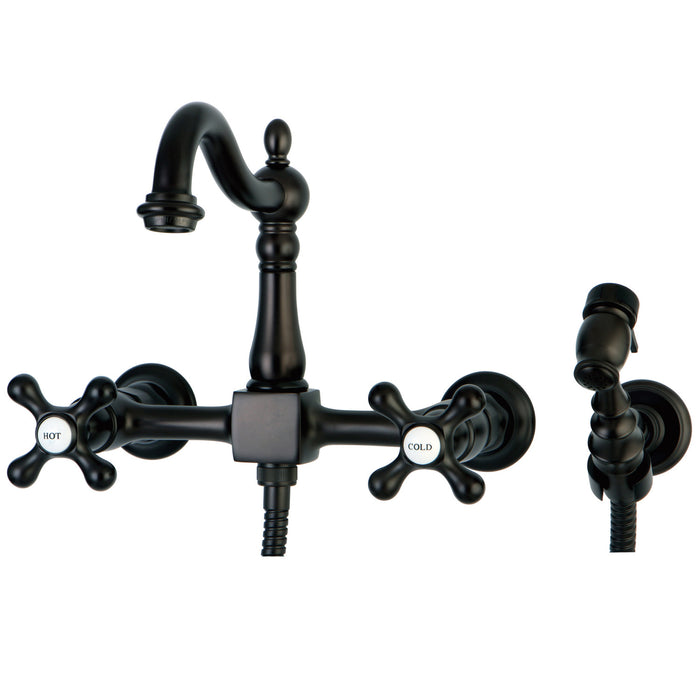 Heritage KS1265AXBS Two-Handle 2-Hole Wall Mount Bridge Kitchen Faucet with Brass Sprayer, Oil Rubbed Bronze