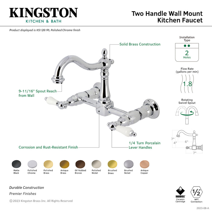 Heritage KS1265PL Two-Handle 2-Hole Wall Mount Kitchen Faucet, Oil Rubbed Bronze