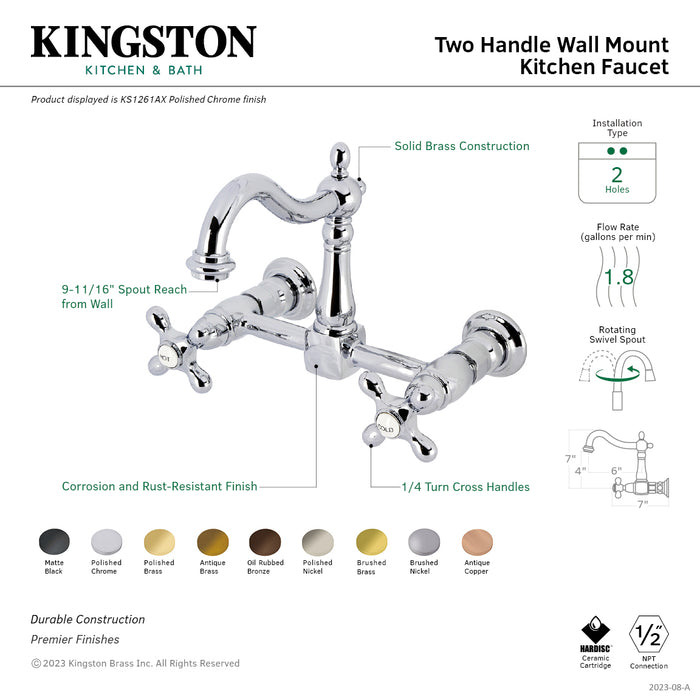 Heritage KS1268AX Two-Handle 2-Hole Wall Mount Kitchen Faucet, Brushed Nickel