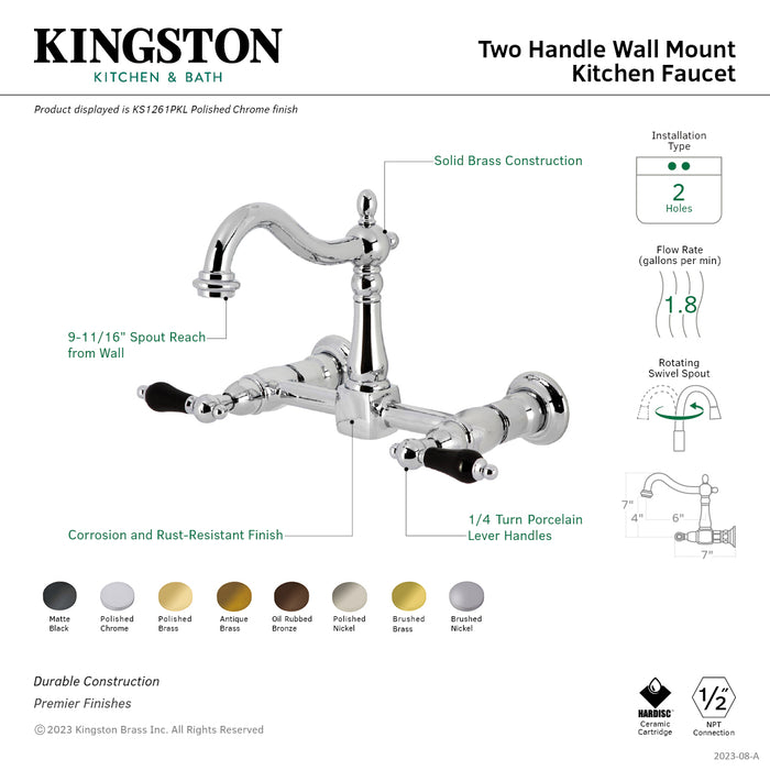 Duchess KS1268PKL Two-Handle 2-Hole Wall Mount Kitchen Faucet, Brushed Nickel