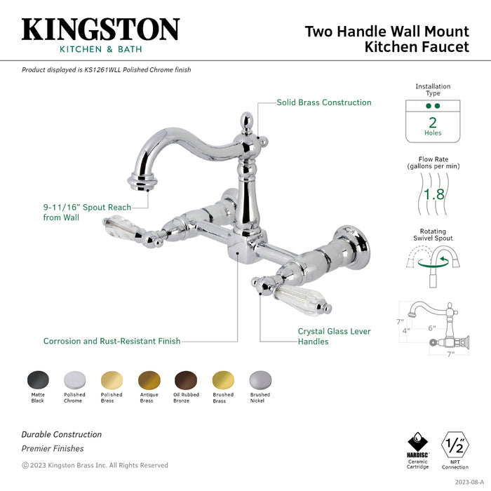 Willshire KS1268WLL Two-Handle 2-Hole Wall Mount Kitchen Faucet, Brushed Nickel