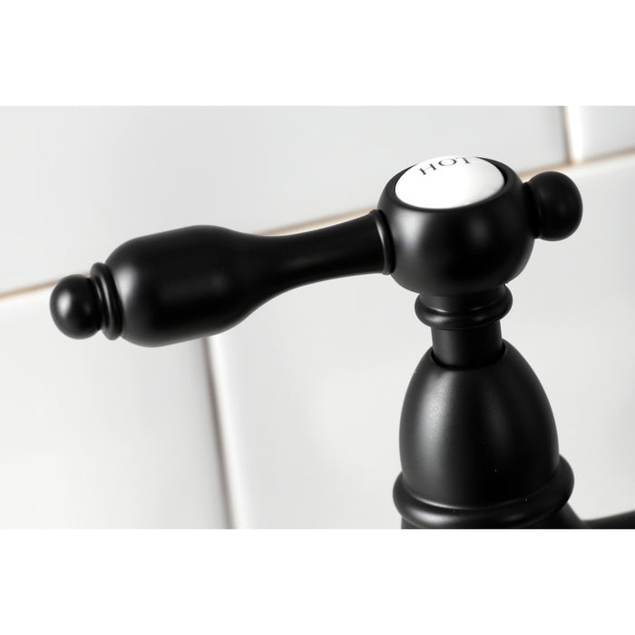 Tudor KS1270TALBS Two-Handle 4-Hole Deck Mount Bridge Kitchen Faucet with Brass Side Sprayer, Matte Black