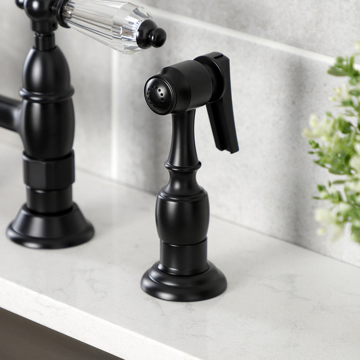 Wilshire KS1270WLLBS Two-Handle 4-Hole Deck Mount Bridge Kitchen Faucet with Brass Side Sprayer, Matte Black