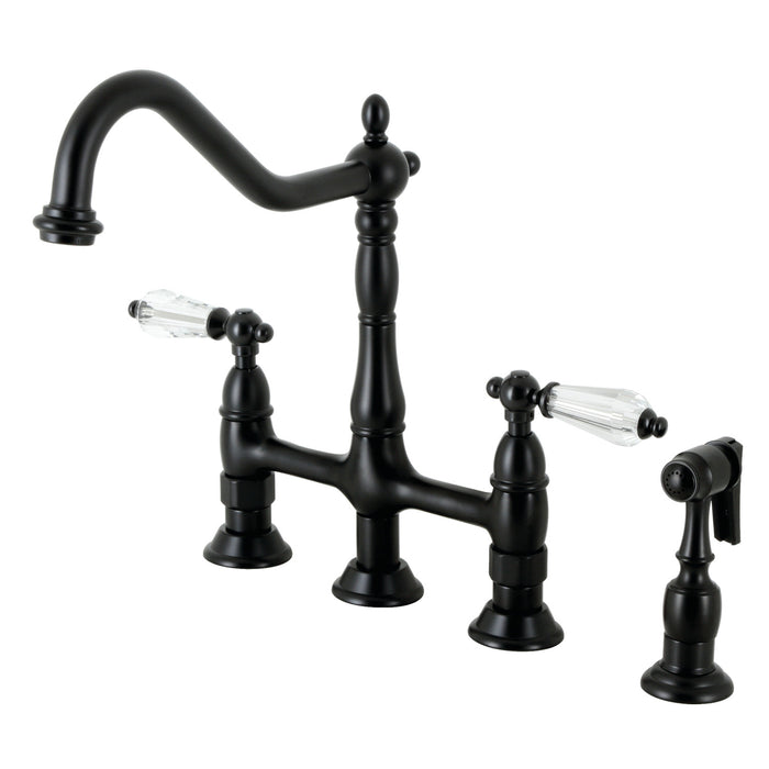 Wilshire KS1270WLLBS Two-Handle 4-Hole Deck Mount Bridge Kitchen Faucet with Brass Side Sprayer, Matte Black