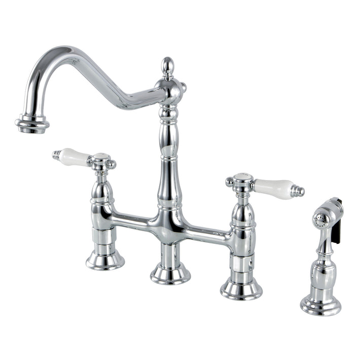 Bel-Air KS1271BPLBS Two-Handle 4-Hole Deck Mount Bridge Kitchen Faucet with Brass Side Sprayer, Polished Chrome