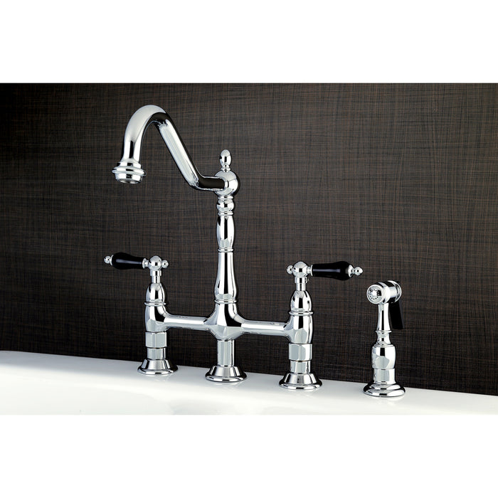 Duchess KS1271PKLBS Two-Handle 4-Hole Deck Mount Bridge Kitchen Faucet with Brass Side Sprayer, Polished Chrome