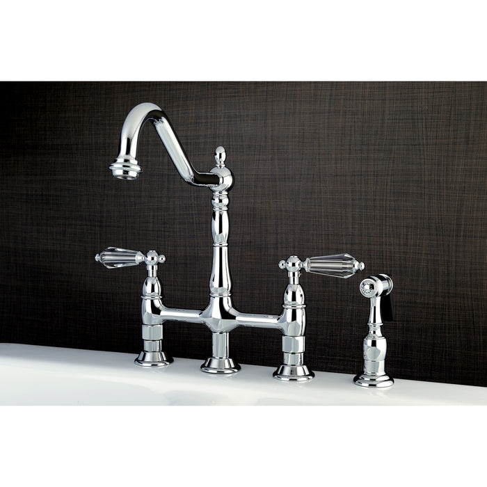 Wilshire KS1271WLLBS Two-Handle 4-Hole Deck Mount Bridge Kitchen Faucet with Brass Side Sprayer, Polished Chrome