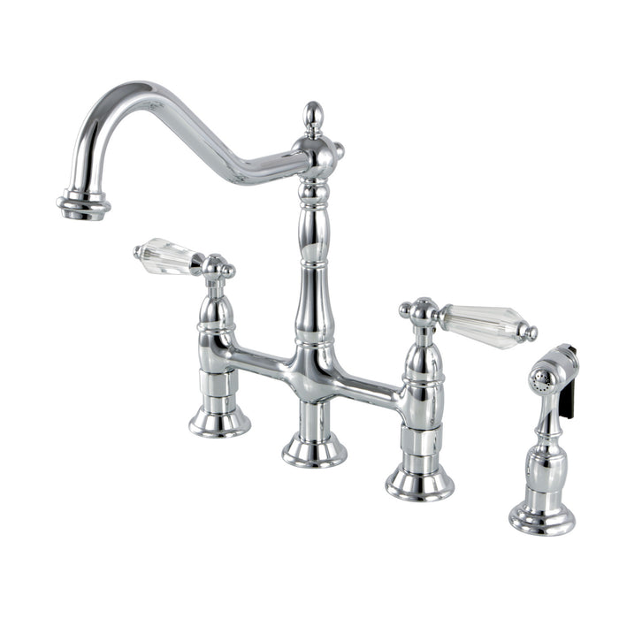 Wilshire KS1271WLLBS Two-Handle 4-Hole Deck Mount Bridge Kitchen Faucet with Brass Side Sprayer, Polished Chrome