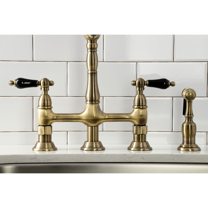 Duchess KS1273PKLBS Two-Handle 4-Hole Deck Mount Bridge Kitchen Faucet with Brass Side Sprayer, Antique Brass