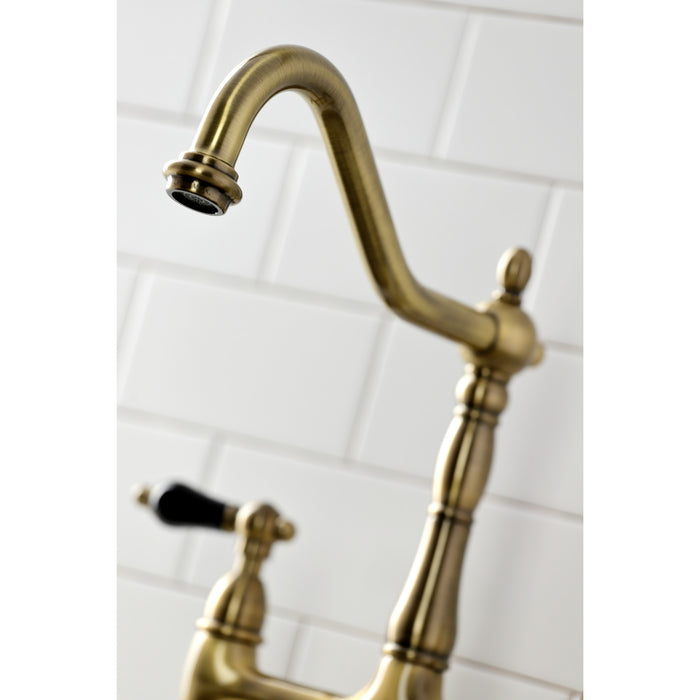 Duchess KS1273PKLBS Two-Handle 4-Hole Deck Mount Bridge Kitchen Faucet with Brass Side Sprayer, Antique Brass