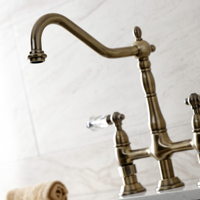 Wilshire KS1273WLLBS Two-Handle 4-Hole Deck Mount Bridge Kitchen Faucet with Brass Side Sprayer, Antique Brass