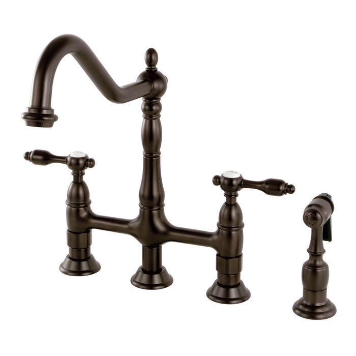 Tudor KS1275TALBS Two-Handle 4-Hole Deck Mount Bridge Kitchen Faucet with Brass Side Sprayer, Oil Rubbed Bronze