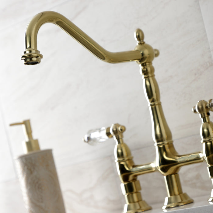 Wilshire KS1277WLLBS Two-Handle 4-Hole Deck Mount Bridge Kitchen Faucet with Brass Side Sprayer, Brushed Brass