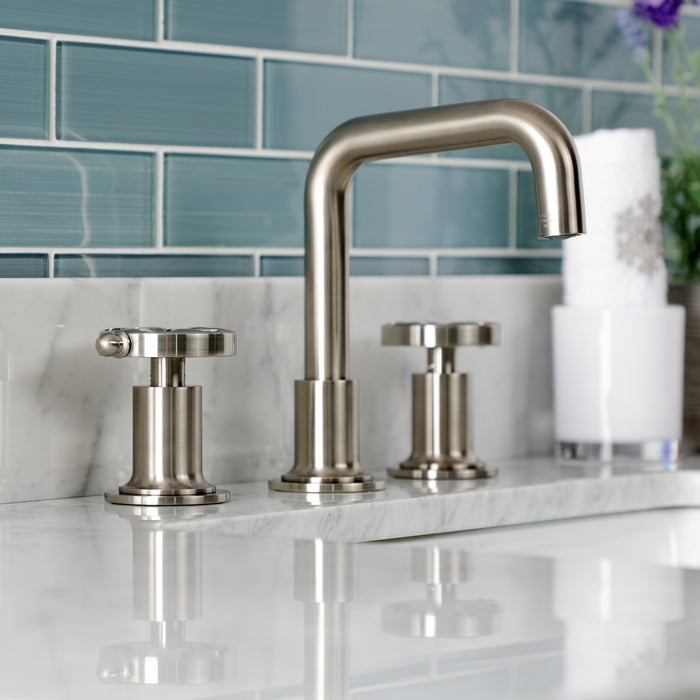 Belknap KS142RXBN Two-Handle 3-Hole Deck Mount Widespread Bathroom Faucet with Push Pop-Up, Brushed Nickel