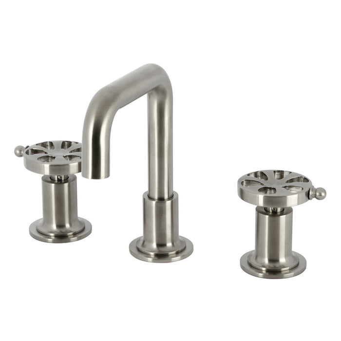 Belknap KS142RXBN Two-Handle 3-Hole Deck Mount Widespread Bathroom Faucet with Push Pop-Up, Brushed Nickel