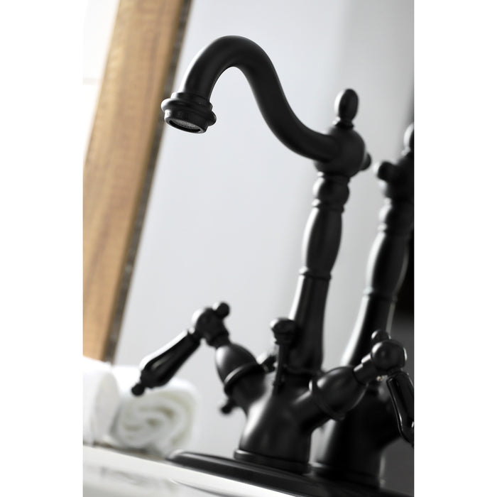 Duchess KS1430PKL Double-Handle 1-or-3 Hole Deck Mount 4-Inch Centerset Bathroom Faucet with Brass Pop-Up, Matte Black