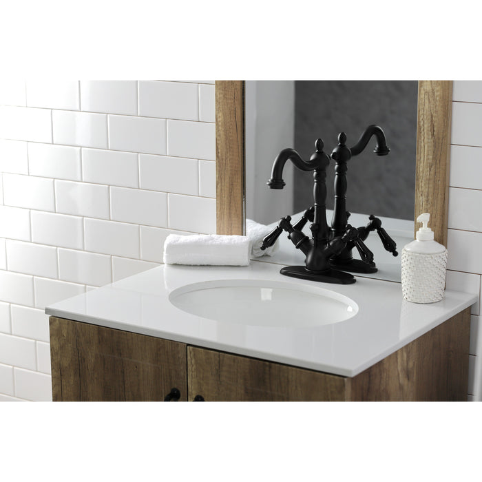 Duchess KS1430PKL Double-Handle 1-or-3 Hole Deck Mount 4-Inch Centerset Bathroom Faucet with Brass Pop-Up, Matte Black