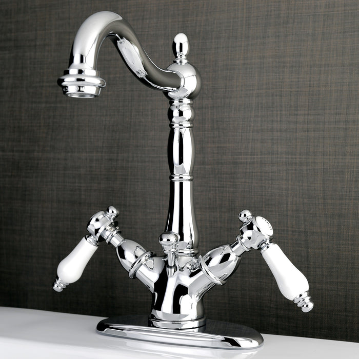 Bel-Air KS1431BPL Double-Handle 1-or-3 Hole Deck Mount 4-Inch Centerset Bathroom Faucet with Brass Pop-Up, Polished Chrome