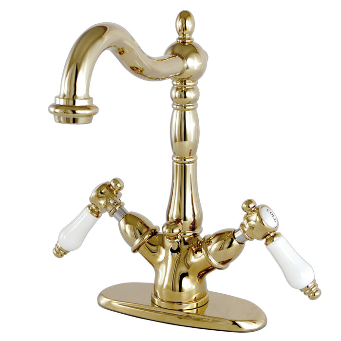 Bel-Air KS1432BPL Double-Handle 1-or-3 Hole Deck Mount 4-Inch Centerset Bathroom Faucet with Brass Pop-Up, Polished Brass