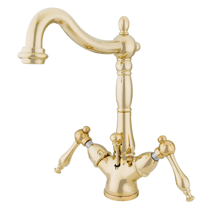 Naples KS1432NL Double-Handle 1-or-3 Hole Deck Mount 4-Inch Centerset Bathroom Faucet with Brass Pop-Up, Polished Brass