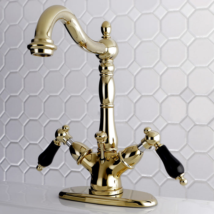 Duchess KS1432PKL Double-Handle 1-or-3 Hole Deck Mount 4-Inch Centerset Bathroom Faucet with Brass Pop-Up, Polished Brass