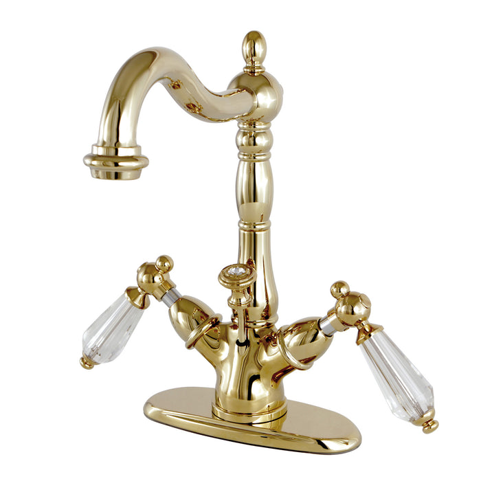 Wilshire KS1432WLL Double-Handle 1-or-3 Hole Deck Mount 4-Inch Centerset Bathroom Faucet with Brass Pop-Up, Polished Brass