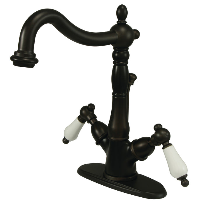 Heritage KS1435PL Double-Handle 1-or-3 Hole Deck Mount 4-Inch Centerset Bathroom Faucet with Brass Pop-Up, Oil Rubbed Bronze