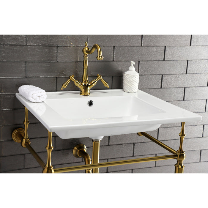 Heritage KS1437AL Double-Handle 1-or-3 Hole Deck Mount 4-Inch Centerset Bathroom Faucet with Brass Pop-Up, Brushed Brass