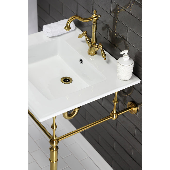 Heritage KS1437AL Double-Handle 1-or-3 Hole Deck Mount 4-Inch Centerset Bathroom Faucet with Brass Pop-Up, Brushed Brass