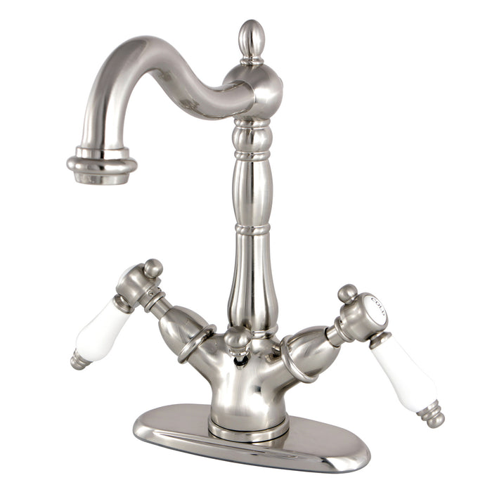 Bel-Air KS1438BPL Double-Handle 1-or-3 Hole Deck Mount 4-Inch Centerset Bathroom Faucet with Brass Pop-Up, Brushed Nickel