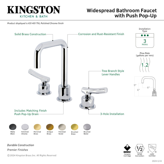 Hallerbos KS1452TKL Two-Handle 3-Hole Deck Mount Widespread Bathroom Faucet with Push Pop-Up Drain, Polished Brass