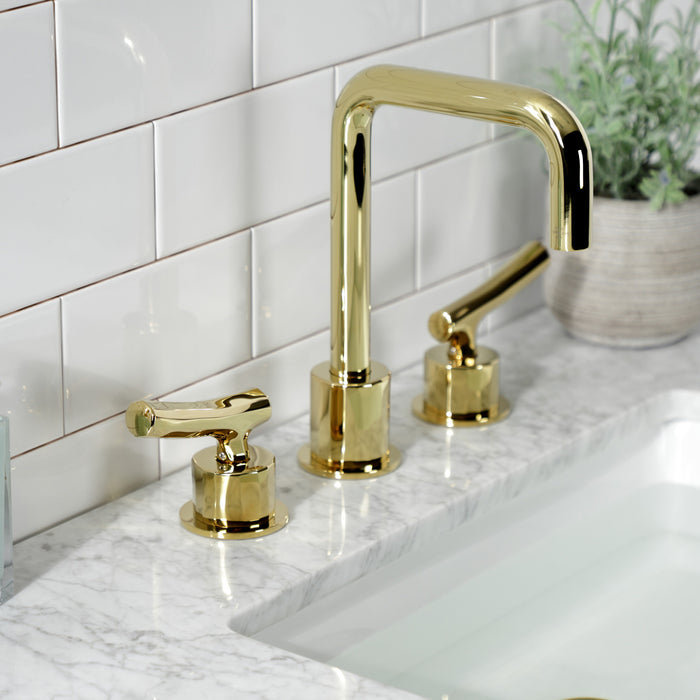 Hallerbos KS1452TKL Two-Handle 3-Hole Deck Mount Widespread Bathroom Faucet with Push Pop-Up Drain, Polished Brass