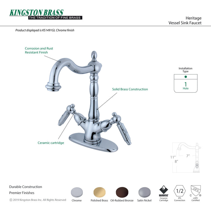 Heritage KS1491GL Two-Handle 1-or-3 Hole Deck Mount Vessel Faucet, Polished Chrome