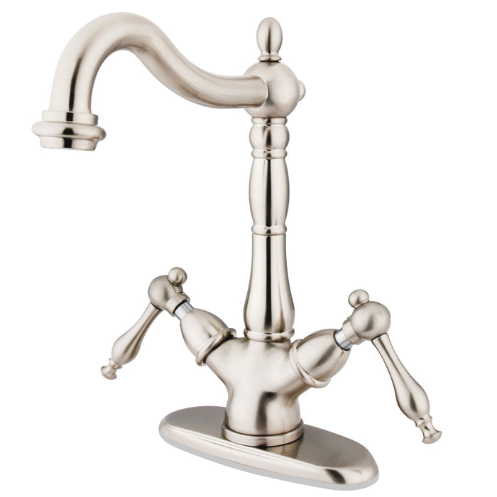 Heritage KS1498NL Two-Handle 1-or-3 Hole Deck Mount Vessel Faucet, Brushed Nickel