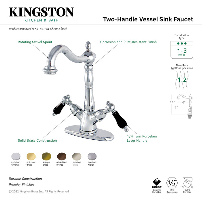 Duchess KS1498PKL Two-Handle 1-or-3 Hole Deck Mount Vessel Faucet, Brushed Nickel