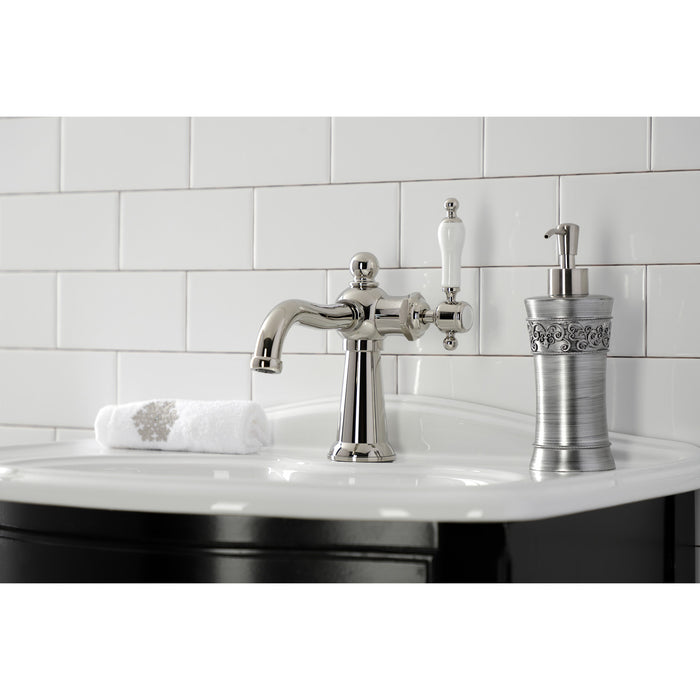 Nautical KS154KLPN One-Handle 1-Hole Bathroom Faucet with Push Pop-Up Drain, Polished Nickel