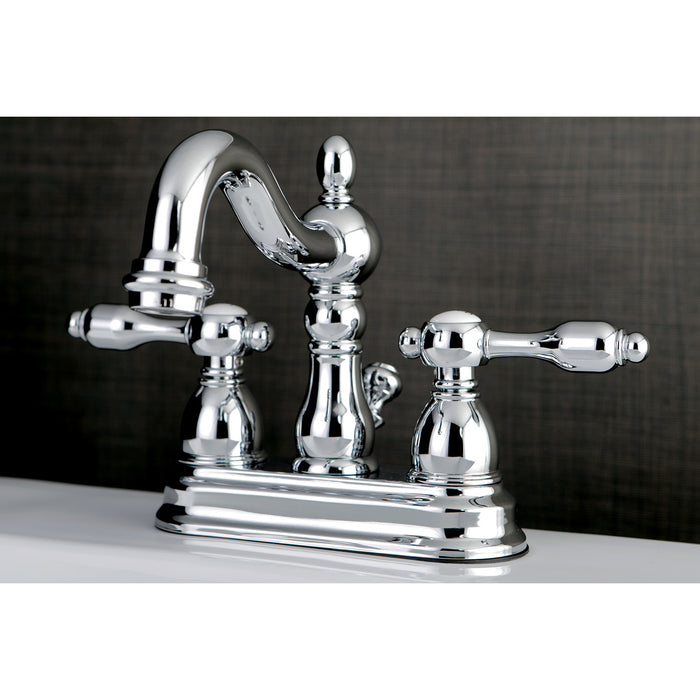 Tudor KS1601TAL Double-Handle 3-Hole Deck Mount 4-Inch Centerset Bathroom Faucet with Brass Pop-Up, Polished Chrome